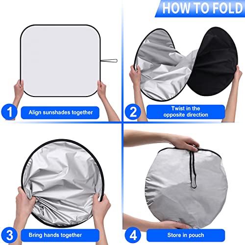 Image of Windshield Sun Shade - 2 Piece Car Sun Shade Windshield, Foldable Car Shade Front Windshield with Reflective Fabric Blocks Sun and Keeps Your Vehicle Cool, for Most Sedans SUV and Trucks - Medium