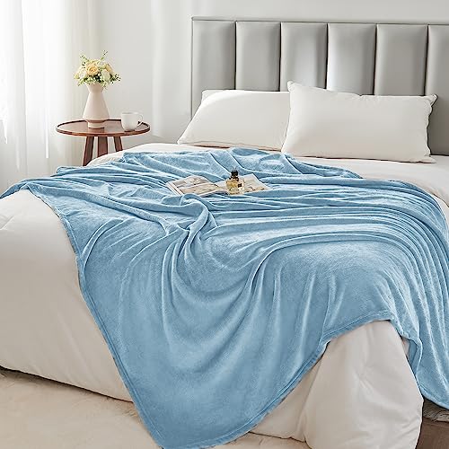 Image of BEDELITE Fleece Blanket Washed Blue Throw Blankets for Couch & Bed, 300GSM Luxury Plush Cozy Fuzzy Blanket 50 inch x 60 inch, Super Soft Warm Lightweight Throw Blanket for Travel Camping