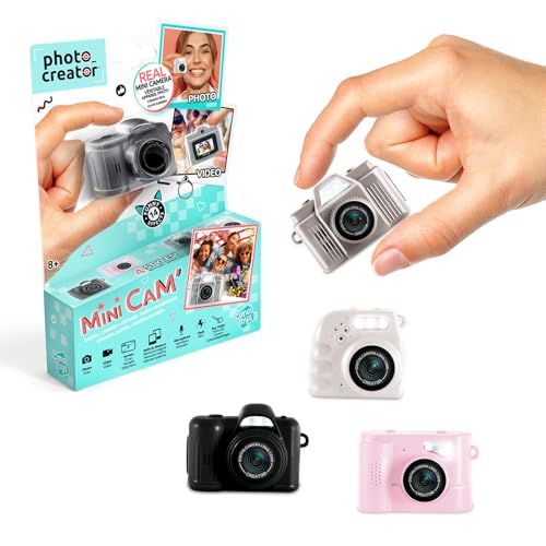 Photo Creator Mini Cam | Compact digital Camera with Colour Screen Frames & Filters Mini Flash Keychain Clip & Internal Memory 4 Collectable Styles