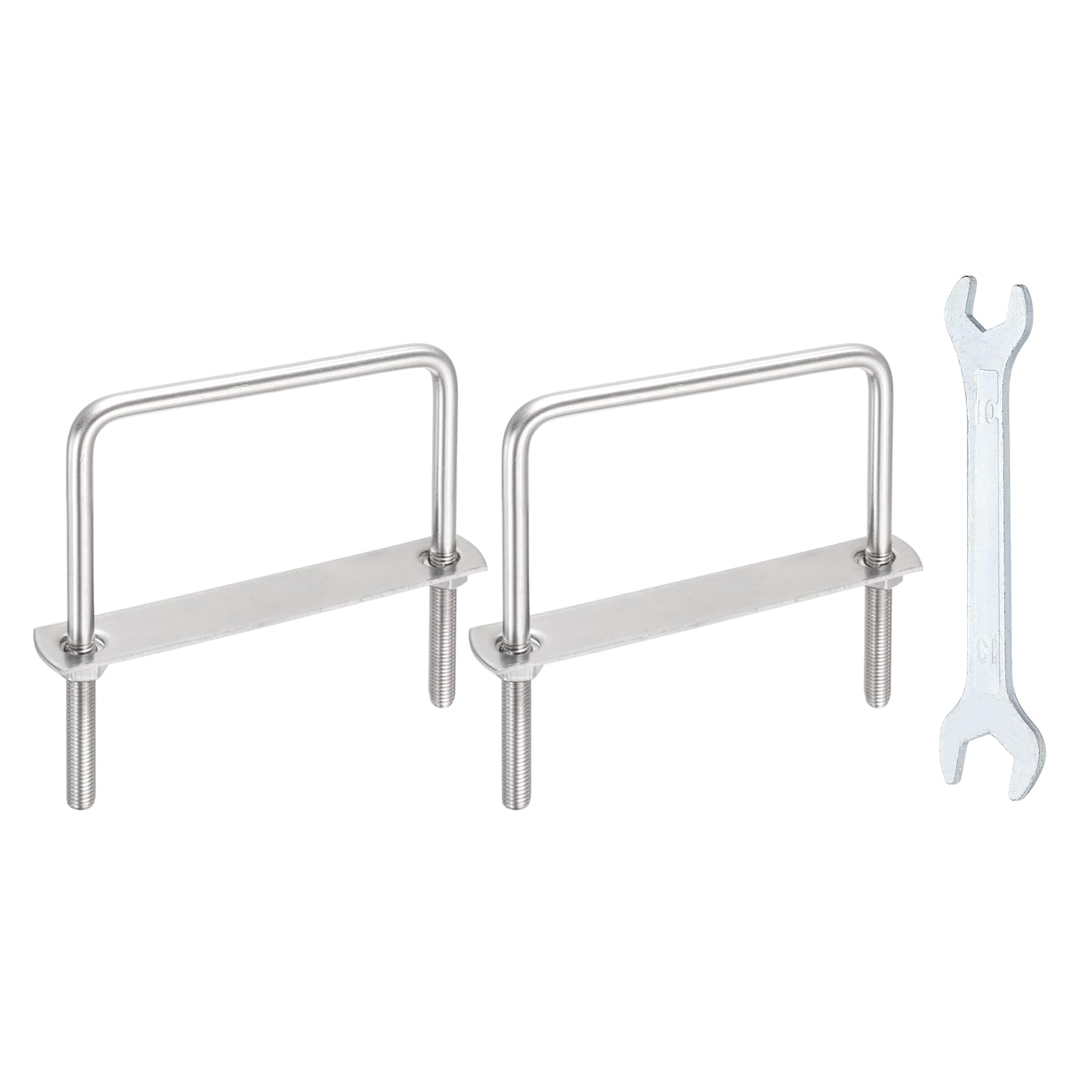 sourcing map 2 Sets M8 Square U-Bolts, 3.98"(101mm) Inner Width 3.9"(100mm) Length 304 Stainless Steel U Clamp Bolts with Nuts, Plates and Wrench for Trailer Ski Boat Fishing Boat