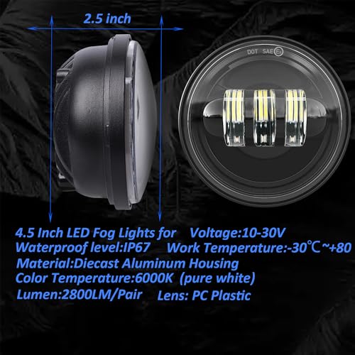 Image of 4.5 inch Motorcycle LED Fog Passing Lights Compatible with Harley Davidson Road King Ultra Classic Fat Boy Street Glide CVO Tri Glide Heritage Softail Deluxe Switchback Electra Glide Ultra blue