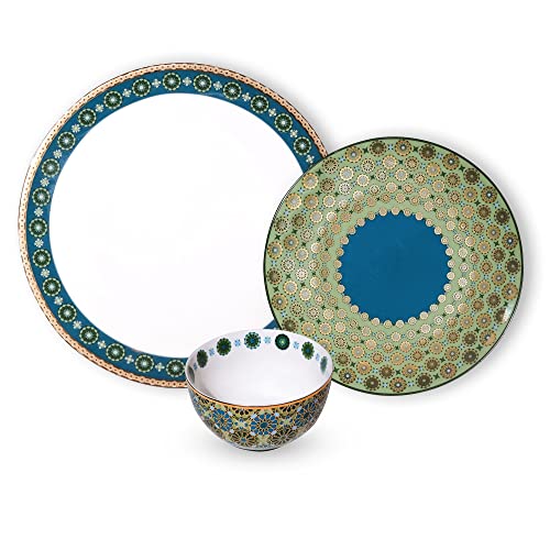 Set Di 2 Tazzine Da Caffè In Porcellana Images D'Orient Andalusia – 90 Ml, Con Piattino E Scatola Regalo In Latta, Verde E Oro