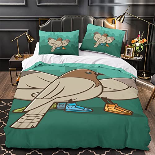 Housse de couette oiseau 3D 135x200cm literie imprimé animal avec zip