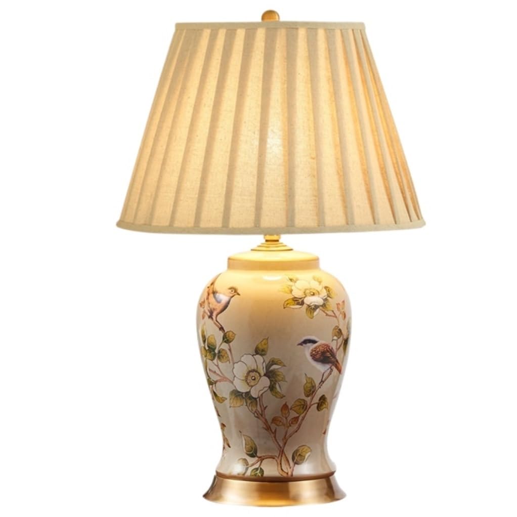 Dannmpx B Table Lamps Glaze Ceramic Desk Lamp Traditional Desk Lamp Fabric Lampshade Desk Light Vintage Nightstand Lamp Lamp Table For Edroom(,Push Utton Switch)