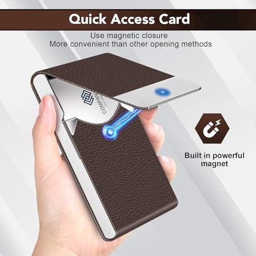 DMFLY Porta-cartões de visita de luxo de couro PU e estojo para vários cartões, porta-cartões de vis