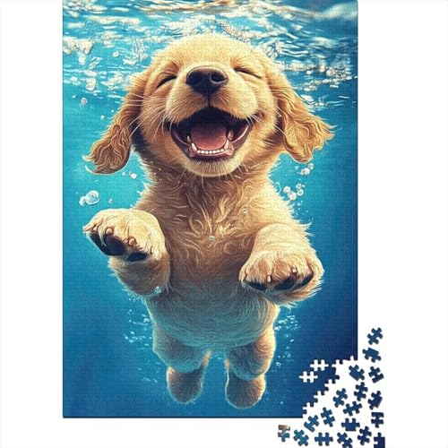 Puzzle de 1000 piezas para adultos, rompecabezas de Golden Retriever y escena submarina de 70x50cm