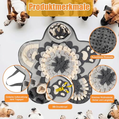Schnüffelteppich für Hunde und Katzen - Futterschnüffel-Futtermatte, Blütenform, Welpen-Trainingsmatte, Waschbare Trainingsmatte 60 x 60CM für Kleine und Mittelgroße Haustiere Mit Karottenspielzeug