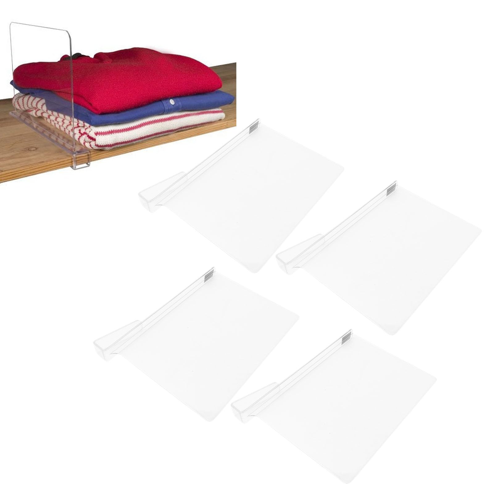 Divisores de Estantes de Acrílico Transparente, Paquete de 12 Organizadores Verticales de Armario para Estantes con Ajuste Ajustable para Camisetas, Bolsos, Bolsos y Gabinetes