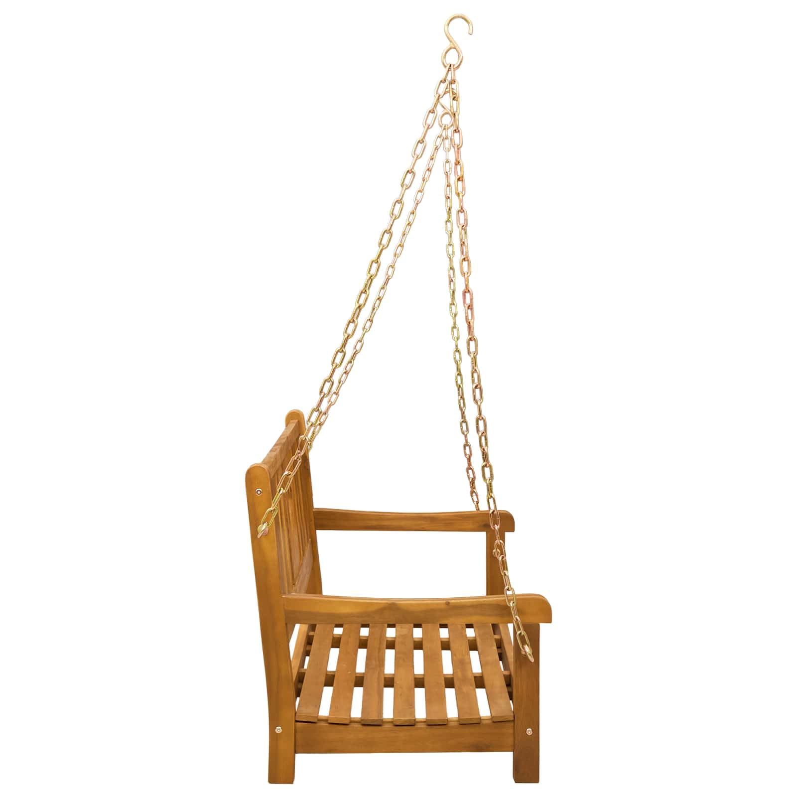 Ławka ogrodowa do huśtawki naturalnej, 110 x 56 x 58 cm, lite drewno akacjowe, odporna na warunki atmosferyczne, do ogrodu, na taras, balkon, na zewnątrz, stabilne siedzisko z