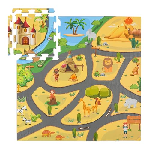 Relaxdays Puzzlematte, 21-TLG. Baby Spielmatte, Safari-Motiv, Tiere,...