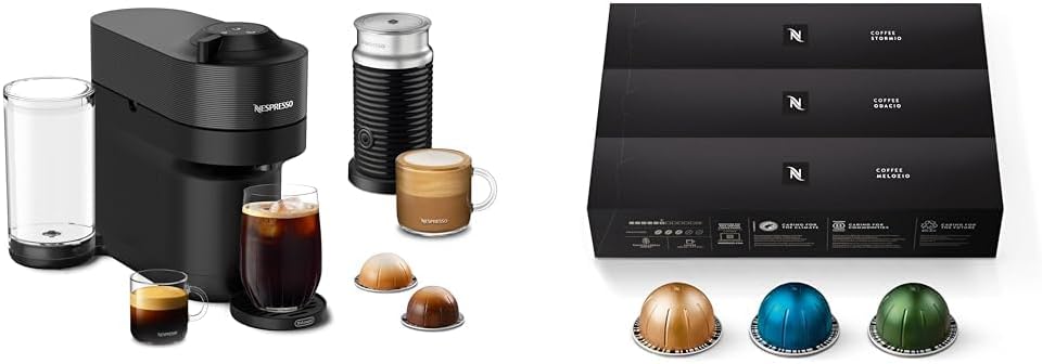 Nespresso Vertuo Pop+ Coffee and Espresso Machine by DeLonghi with Aeroccino Milk Frother, Liquorice Black Capsules, Vertuo Line