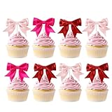 Kreatwow Pink Bow Cupcake Toppers Ribbon 25pcs Red Pink Bow Birthday Party Decoration Bowknot Cake Decor Bows Tie Birthday Tying The Knot Decor for Baby Shower Bridal Shower Bachelorette Wedding