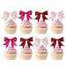 Kreatwow Pink Bow Cupcake Toppers Ribbon 25pcs Red Pink Bow Birthday Party Decoration Bowknot Cake Decor Bows Tie Birthday Tying The Knot Decor for Baby Shower Bridal Shower Bachelorette Wedding