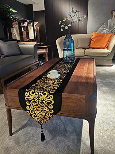Caflife Glitter Black Table Runner 13 X 84 Inch For Party Holiday Birthday Wedding Baby Shower Decoration, Luxury Sequin Black And Gold Table Runner For Coffee Table Dining Table #TOP4