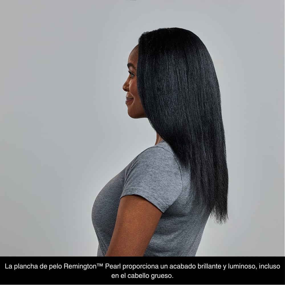 Remington Plancha de Pelo Pearl, Cerámica Avanzada con Perla, Placas Flotantes Extralargas, Temperatura hasta 230°C, Función Turbo, Digital, Calentamiento 10s, Color Blanco Y Negro, S9501, 110mm
