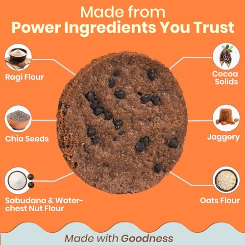 Image of Chuckle Grain Theory Ragi Cookies with Oats & Chia Seeds 300g (6 Pack x 50g), Jaggery Sweetened Biscuits without Palm Oil, Gluten Free Ragi Biscuits with Cacao