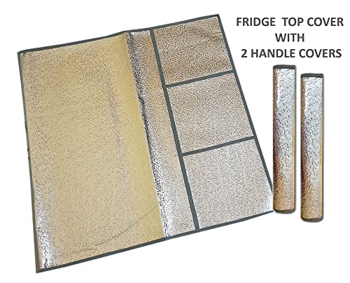 Image of standard size Silver Decorative Fridge Top Cover And 2 Fridge Handle Covers, Washable Refrigerator Fridge Handle For All Brands Single Door Double Door Safe and Shock Proof With Dirt Free