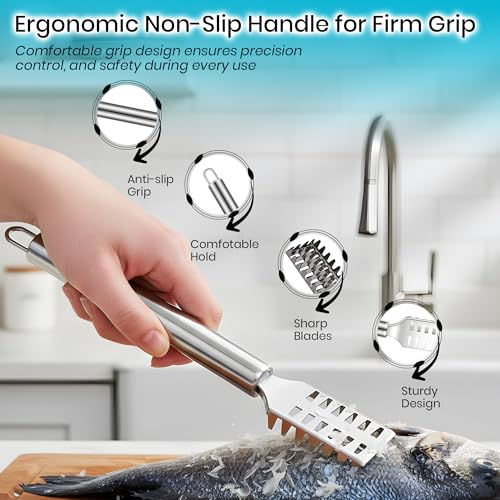 TIJAR Stainless Steel Fish Scale Remover with Grip Handle - Efficient Fish Skin Scraper and Descaler Tool for Quick Cleaning - Image 4