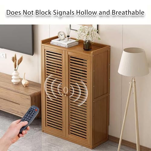 Mueble de madera para router y módem con estantes ajustables 4