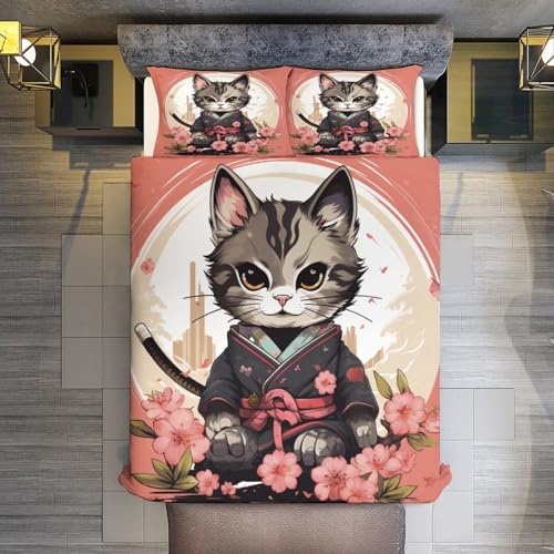 Parure de lit enfant Samurai Chat idée cadeau anniversaire originale