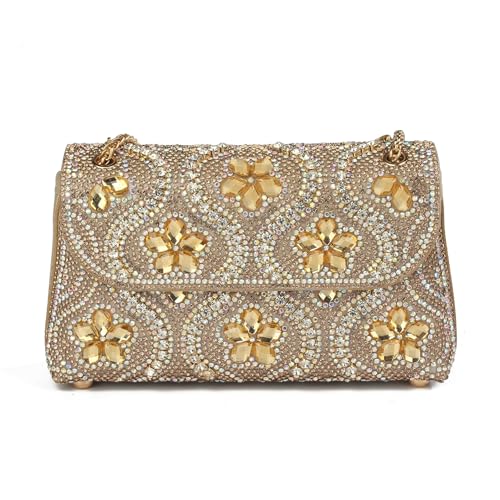 Image of Flower Rhinestone Crystal Clutch Purse Shoulder Bag Sparkling Evening Bag for Wedding Prom Party Bride Guest