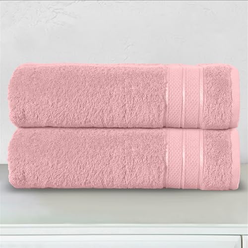 Image of Elegant Comfort Three Line Popcorn Towel Set for Bathroom 27 x 54 inches, Premium Hotel Quality 2-Pack Bath Towels, 100% Turkish Cotton, Soft and Durable, Quick Dry and Highly Absorbent, Dusty Pink