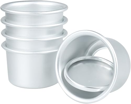 JEATHA Molde redondo de pudín de 2 pulgadas, tazas de aluminio para hornear, caja de molde de magdalena, herramienta para hornear profunda con parte