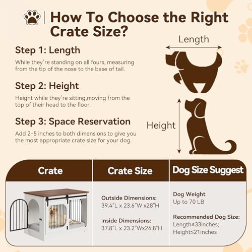 Dog Crate Furniture, 39.4 in Dog Kennel for Dogs Up to 70 LB, with Bed Mat, Heavy-Duty Dog Cage End Table, Three Doors Dog House, White/Brown - Image 6