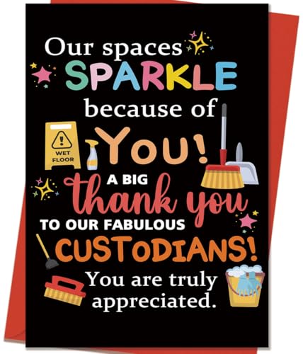 Mcduldul Custodian Appreciation Card, Thank You Card for Custodian | Custodian Appreciation Gifts for School Janitors, Cleaners & Maintenance Staff, Thank You Gift for Women Men on Custodian Day