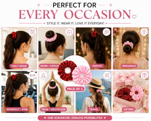 Image of Mogsa Satin Silk Scrunchies for Women & Girls | Soft Elastic Hair Ties | No Hair Damage, No Crease Ponytail Holders | Stylish Hair Bands for Daily Wear, Parties & Gifting | Pack of 2