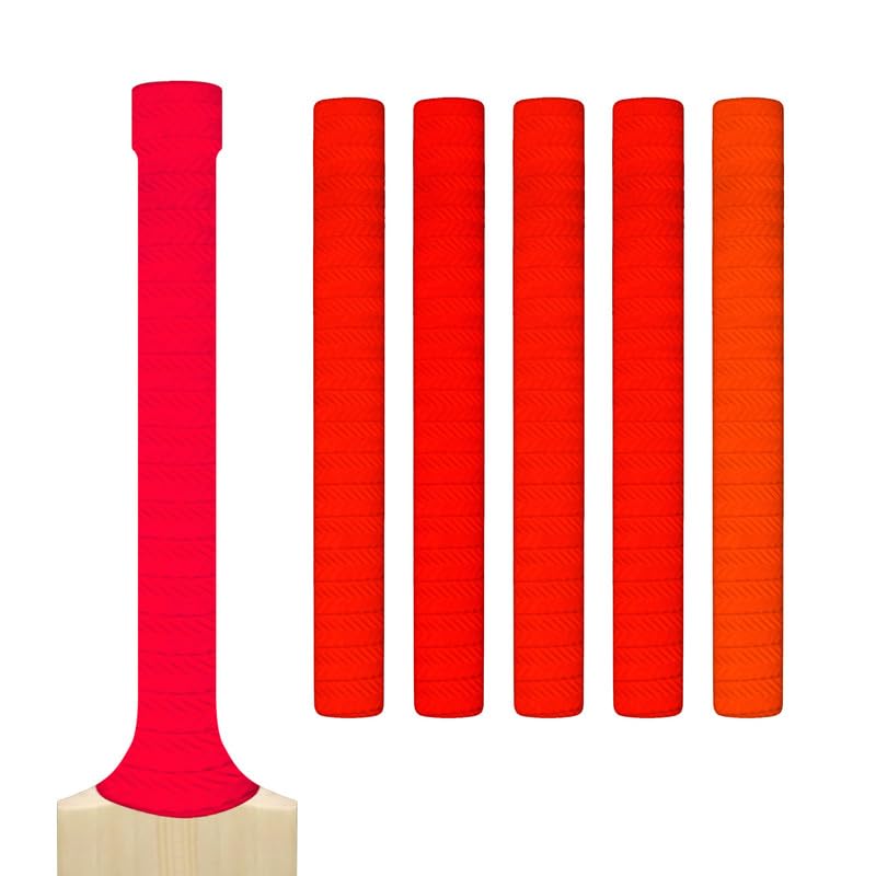 Cricket Bat Grips โ Premium Rubber Cricket Bat Grip Tape for Maximum Hold & Shock Absorption (5, Red, Grooved)