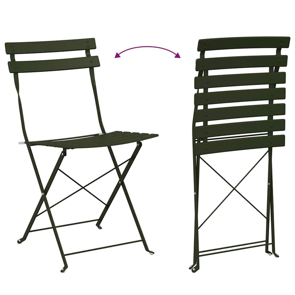 Fengshui Set da bistrot pieghevole in acciaio, 3 pezzi, tavolo 50 x 50 x 71 cm, sedie 42 x 46 x 82 cm