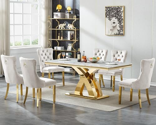 Amazon.com: HomVent 7 Piece Faux Marble Dining Table Set, 6 Chair ...