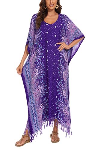 Image of Beautybatik Boho Flora Printed Women Plus Size Kaftan Kimono Loungewear Maxi Long Dress Size XL to 4X