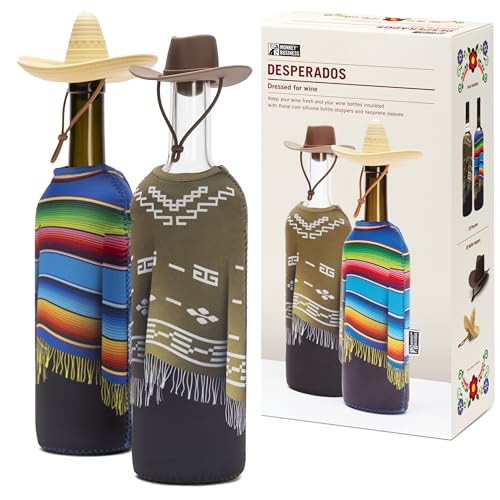 Image of Monkey Business Giftbox for Wine Lovers - 2 Neoprene Wine Bottle Poncho Covers + 2 Silicone Wine Stoppers - Funny Wine Gifts for Hosts and Parties - Insulated Wine Sleeves - Fits 750ml Bottles