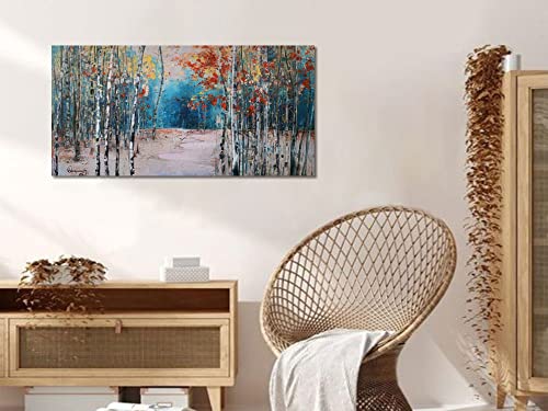 Ardemy White Birch Tree Canvas Wall Art Blue Forest Painting Landscape Picture, Nature Artwork Modern Large Size Framed For Living Room Bedroom Bathroom Home Office Wall Decoration 40"X20" One Panel #TOP4