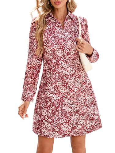Image of EZAPINE Women Spring Dress 2026 Womens Summer Mini Dresses Floral Puff Sleeve Zipper A line Dress for Women with Pockets