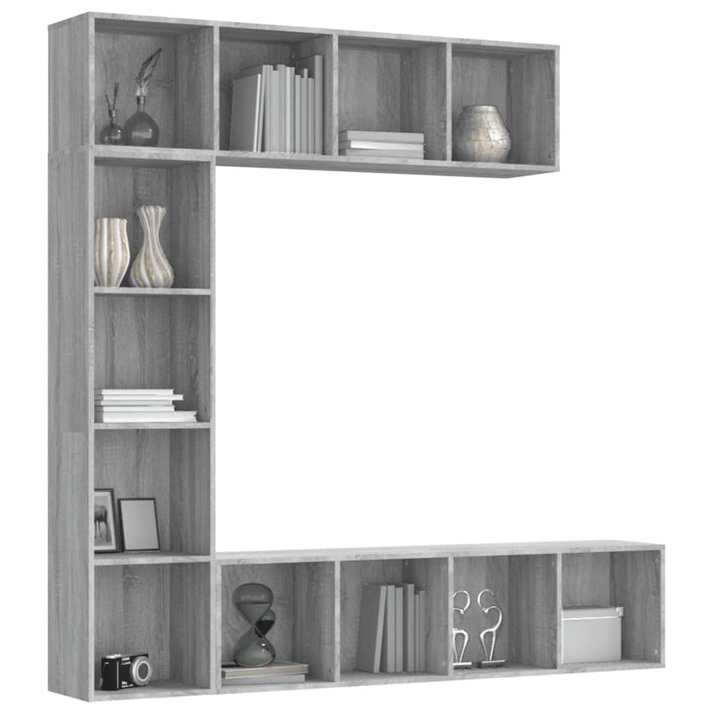 Bibliothèque de bureau - Étagère de classeur - 3 pièces - Ensemble d'étagères et de meuble TV - Gris sonoma - 180 x 30 x 180 cm
