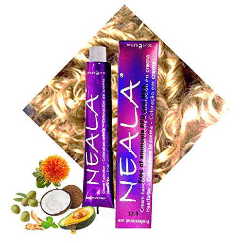 12.3- Coloración Profesional SIN AMONIACO y libre de PPD y MEA Enriquecido con Omega9, extractos naturales y vitaminas. Gran brillo y cobertura - 12.3- SUPERACLARANTE DORADO - NEALA 100ml Cover