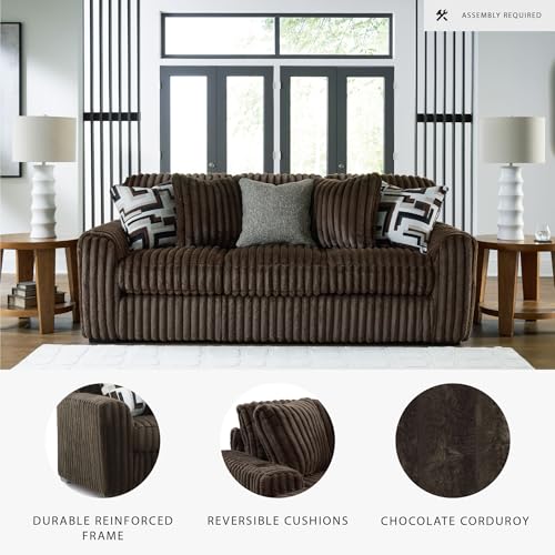 Image of Signature Design by Ashley Midnight-Madness Sofa, Oversized Jumbo Corduroy Brown Couch with No Assembly Required and Reversible Cushions, Ideal for Cozy Living Room Lounging, Chocolate, 98 inch W