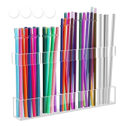 Strohhalm Aufbewahrungsbox,Wiederverwendbarer Strohhalmhalter mit doppelseitigem Klebeband, geeignet für Schranktüren und Küchenarbeitsplatten (transparent)