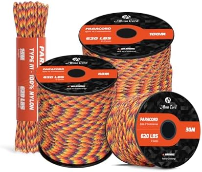 Abma Cord Paracord 620lbs 4mm Nylon Rope 9 Strands (15m-30m-50m-100m) Type III Parachute Cord - Max. 280kg - Forest Camo, 30m
