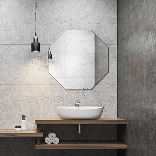 Grander Images Frameless Hanging Octagon Wall Mirror: Beveled Edge Chic Geometric Wall Decorative For Bathroom, Vanity, Bedroom(32”X32”) #TOP1