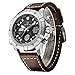 Tamlee Mens Sport Watch Digital Analog Waterproof Multifunctional Military Brown Leather Wrist Watches