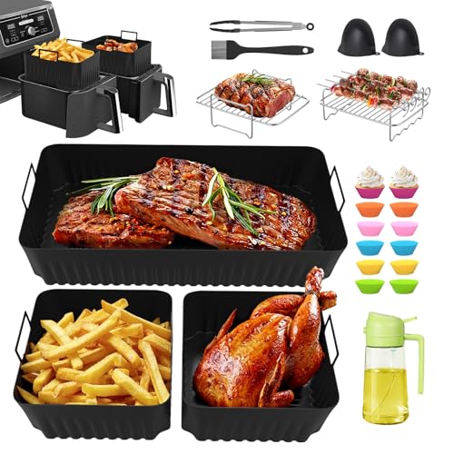 Verdenu 21 Pcs Ninja Airfryer Zubehör für Ninja Foodi Flexdrawer Airfryer AF500EU Mit Ölflasche, 1 * 10.4L & 2 * 5.2L Ai...