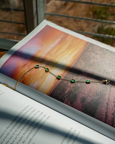 Tennis Bracelets for Women, Green Emerald Zircon Tennis Bracelet, 18K Gold Plated, 6 Inch Rolo Chain, Lobster Claw Clasp4