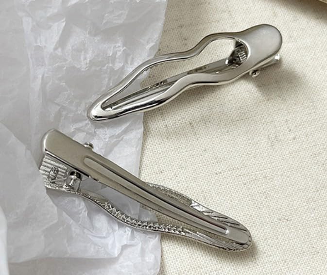 4 pinzas para el cabello onduladas de metal plateado, pasadores para el cabello, pinzas de pelo de cocodrilo, pinzas para el cabello pequeñas,