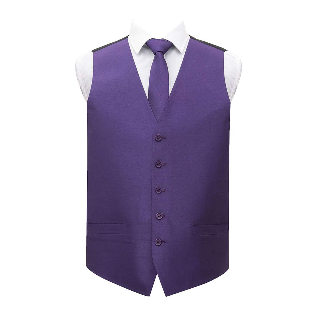 Dqt Men's Cadbury Purple Plain Shantung Waistcoat & Matching Tie Set – Wedding Business & Formal Suit Vest - 48" (4Xl)
