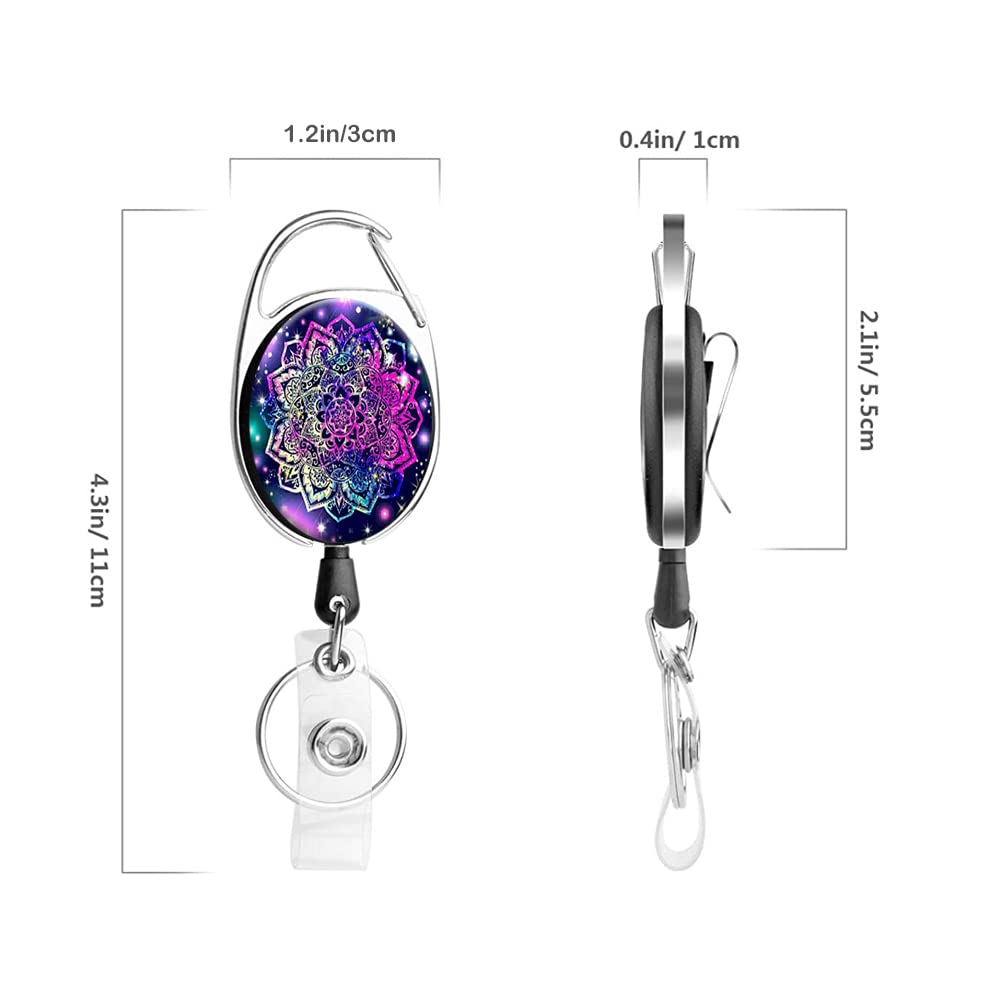Carrete retráctil resistente con mosquetón para cinturón, llavero, bonito soporte para insignia, carretes de identificación para trabajadores de oficina, médicos, enfermeras, paquete de 3 (Mandala)