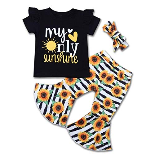Toddler Baby Girl Clothes Set My Only Sunshine Cute Ruffle Short Sleeve Top Sunflower Flared Pants Summer Baby Girl Outfits 18-24Months
